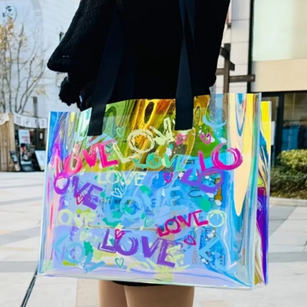 Love Laser Holographic Tote Bag NWT